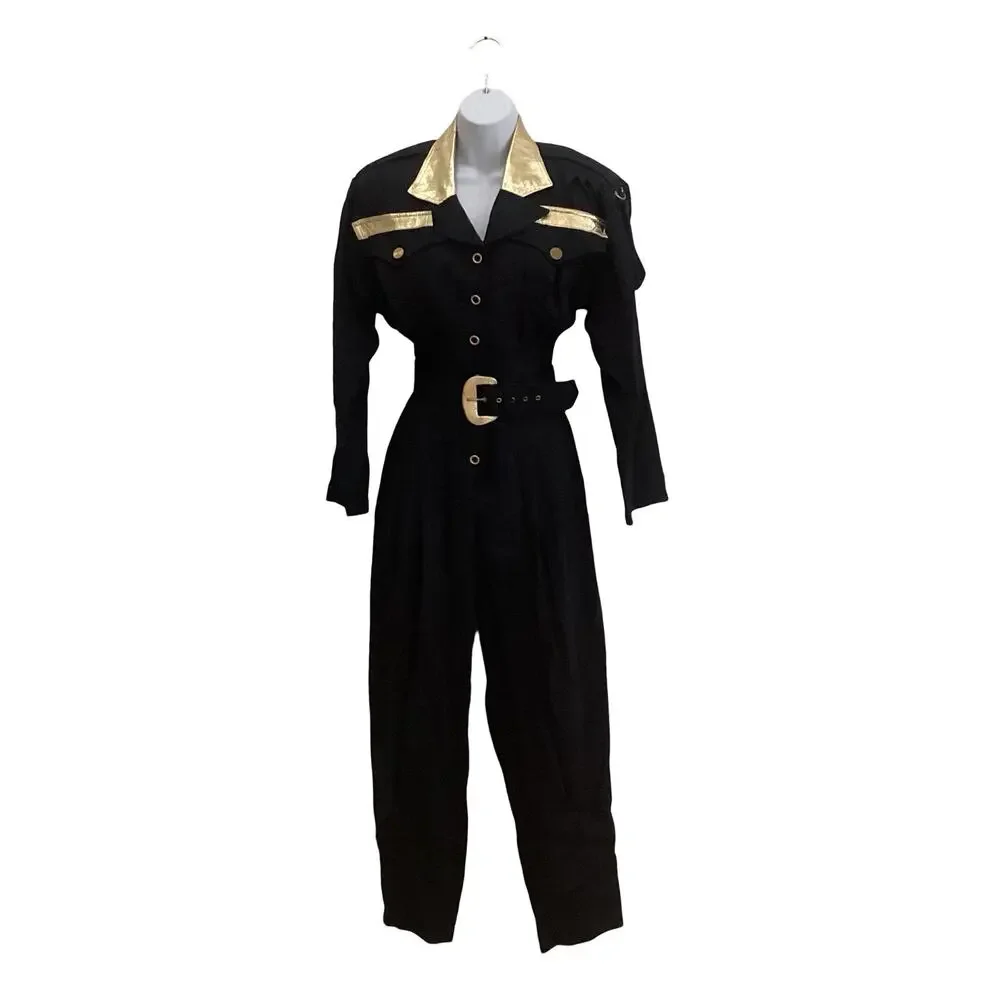 Vintage 80s Black and Gold Jumpsuit - Picture 1 of 9